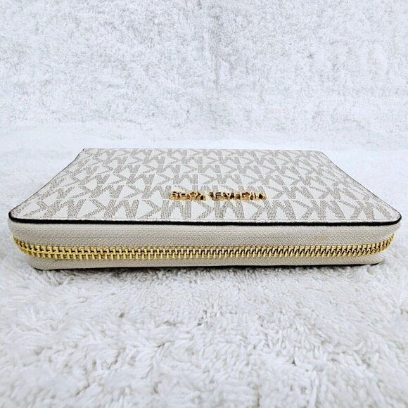 MICHAEL KORS Vanilla Canvas Jet Set Travel Large Continental Wallet Wristlet EUC - Picture 13 of 16